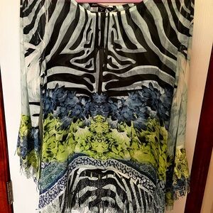 Zebra Print Women's Top with Blue and Green Accents